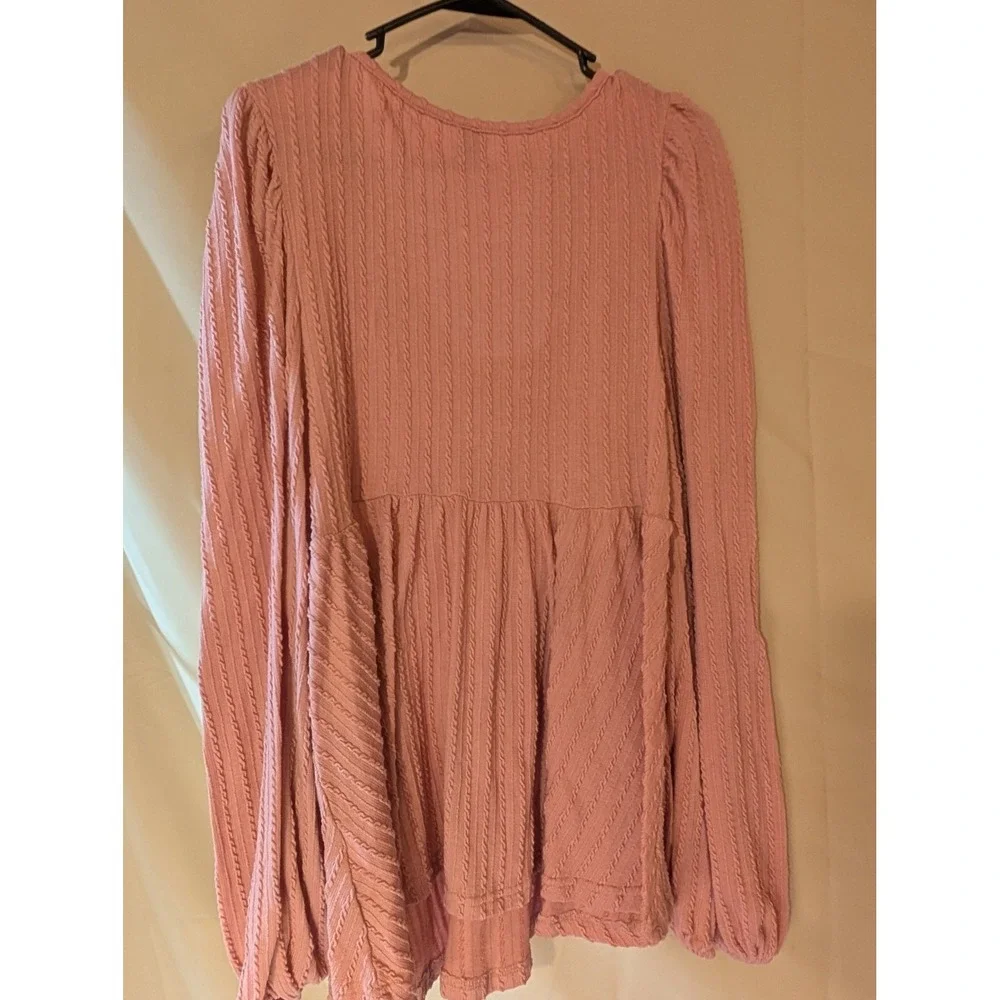 SHEIN Women's Peplum Blouse XL Pink Textured Long Sleeve Scoop Neck Top - Picture 3 of 3